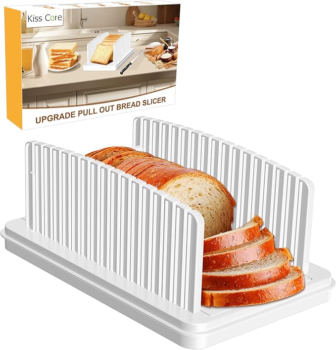 Kiss Core Upgrade Pull Out Bread Slicer for Homemade Bread, Foldable Bread Slicing Guide,Removable Cutting Board, Slice Evenly, Bread cutter slicer Suitable for Bread Making Supplies