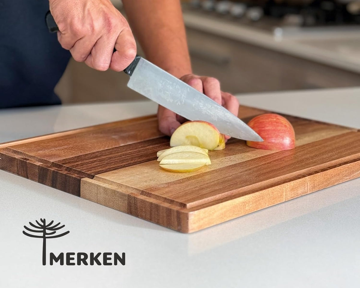 Premium Acacia Wood Cutting Board – Large End Grain Butcher Block – Reversible Chopping Board with Juice Groove – For Pizza, Meat, Veggies, Charcuterie – Knife Friendly Kitchen Decor