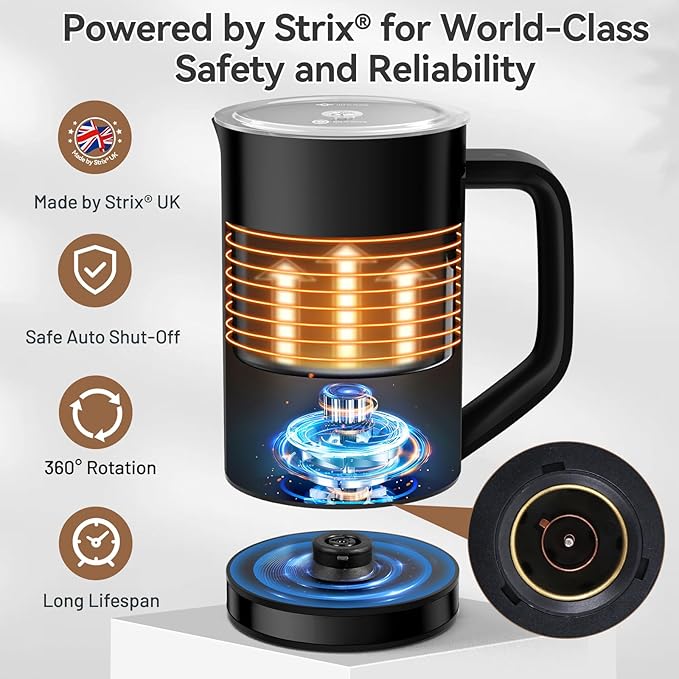 Secura 𝗠𝗶𝗹𝗸 𝗙𝗿𝗼𝘁𝗵𝗲𝗿, Electric Milk Steamer Stainless Steel, 8.4oz/250ml Automatic Hot and Cold Foam Maker and Milk Warmer for Latte, Macchiato (Black)