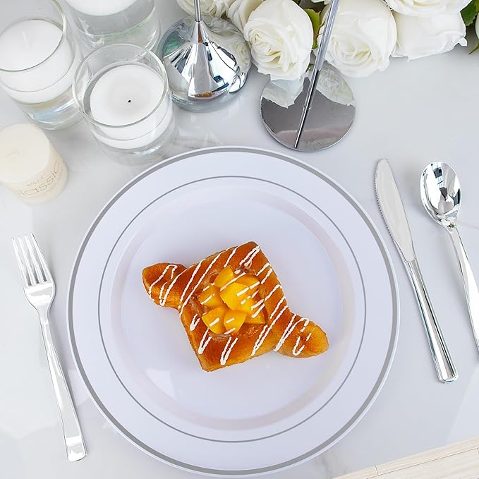 EI 360pcs Silver Plastic Silverware,Plastic Spoons and Forks,Plastic Silverware Heavy Duty,Disposable Plastic Cutlery include 120pcs Plastic Forks,120pcs Plastic Spoons and 120pcs Plastic Knives