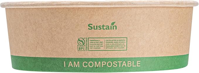 Restaurantware Paper Food Containers 200 Pack Of 17 oz Disposable Round Kraft Salad Bowls BPI-Certified Compostable Stackable Greaseproof Meal Prep Take Out Containers For Soups, Snacks And Desserts
