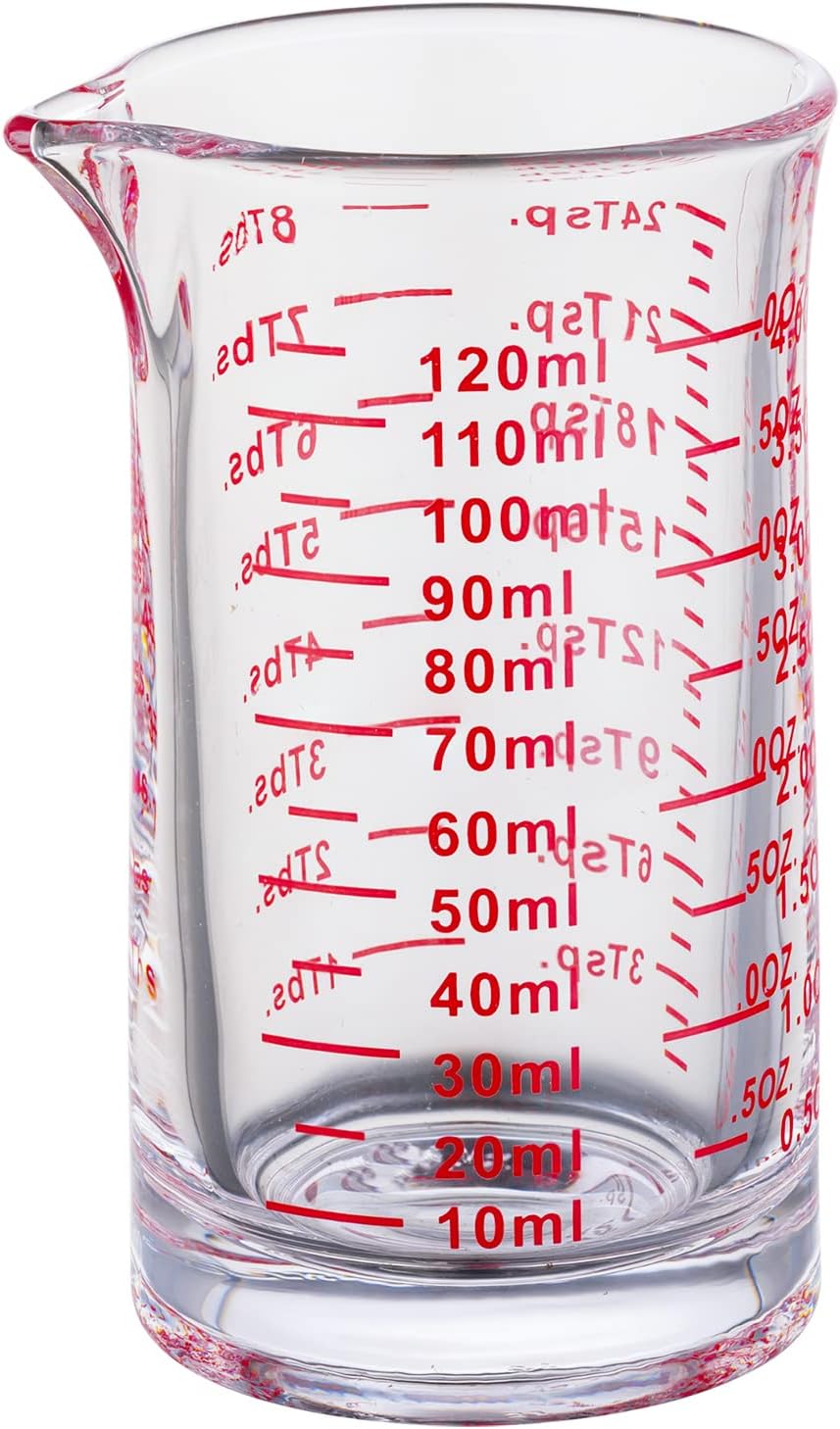 Ackers 4 Oz Glass Measuring Cup,Borosilicate Shot Glass with V-Shaped Spout-Red Line