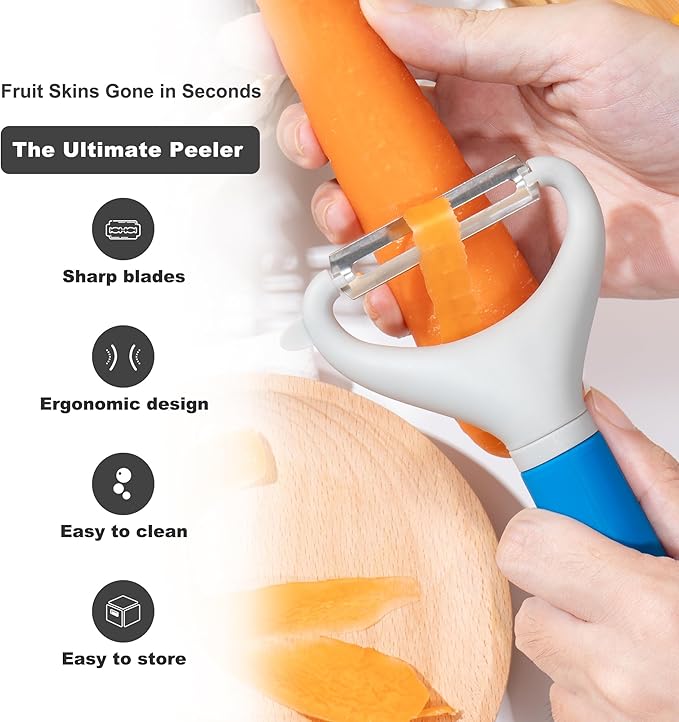 Li&Zhao Vegetable Peelers - Potato Peelers Fruit Peeler Veggie Peeler Carrot Peeler Apple Peeler Garlic Peeler I and Y Peelers for Kitchen Julienne Peeler(Blue)