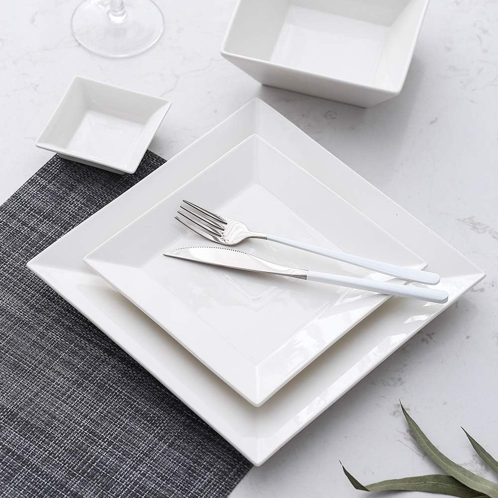 Porlien 24-Piece Classic Square Dinnerware Set for 6-Off White Plates