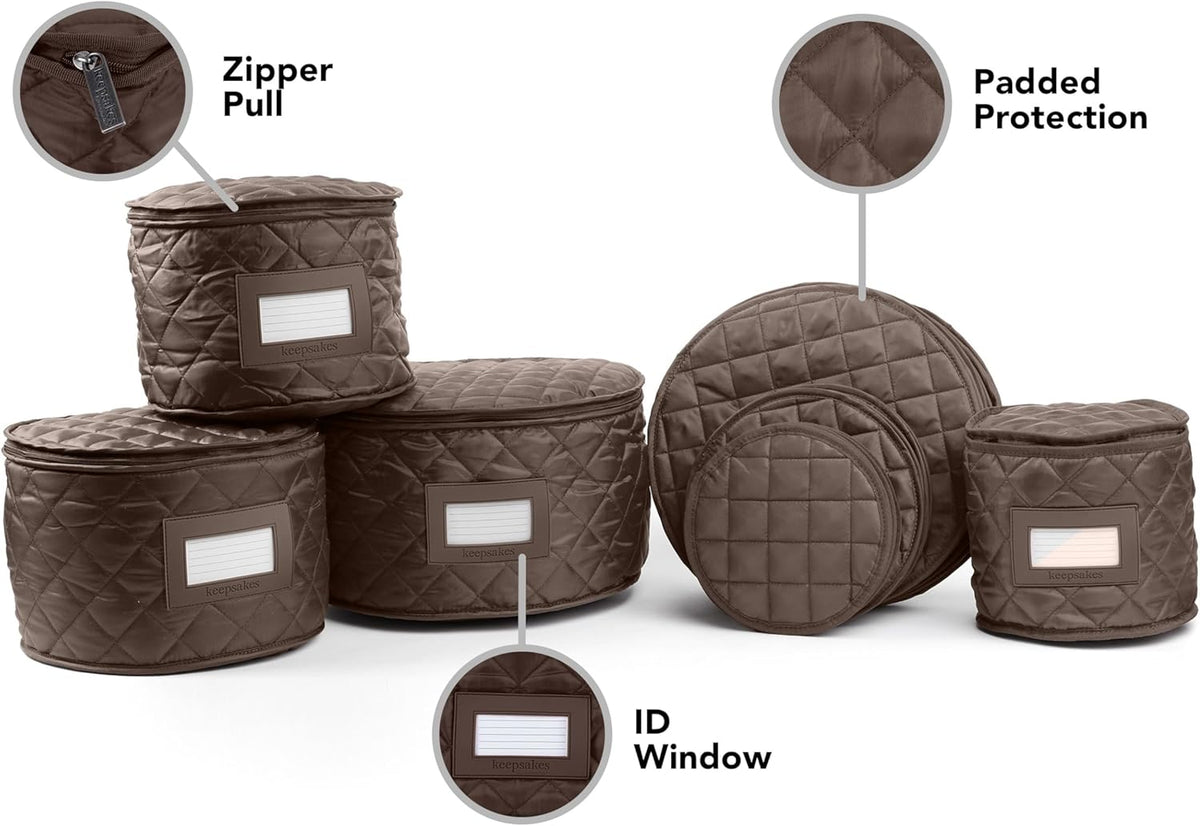 Covermates Keepsakes - Dish Storage Set - Padded Protection - ID Window - Stain Resistant - Machine Washable - China Storage, Bronze