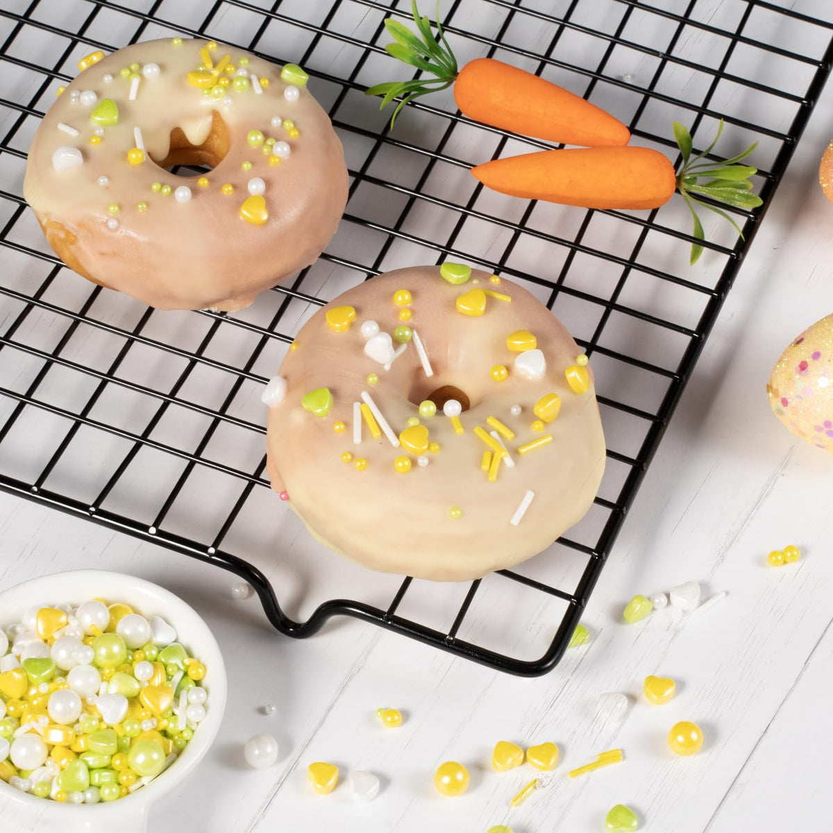 Cobakey Easter Sprinkles for Cookies 4.23 Ounce Spring Sprinkles for Baking Yellow & Green Edible Heart Perfect for Easter Cake Decorations, Baking, Ice Cream, Cookies, Cupcake Topper
