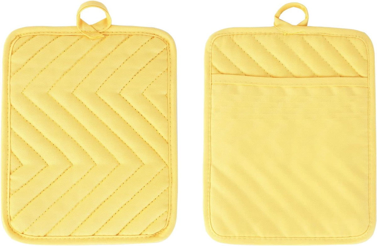 Anyi Pot Holders and Oven Mitts 7" X 9" Heat Resistant Cotton Pocket Pot Holder Set Feature of Non Slip Kitchen Hot Pad Oven Mitts, 3-Pack (Aspen Gold)