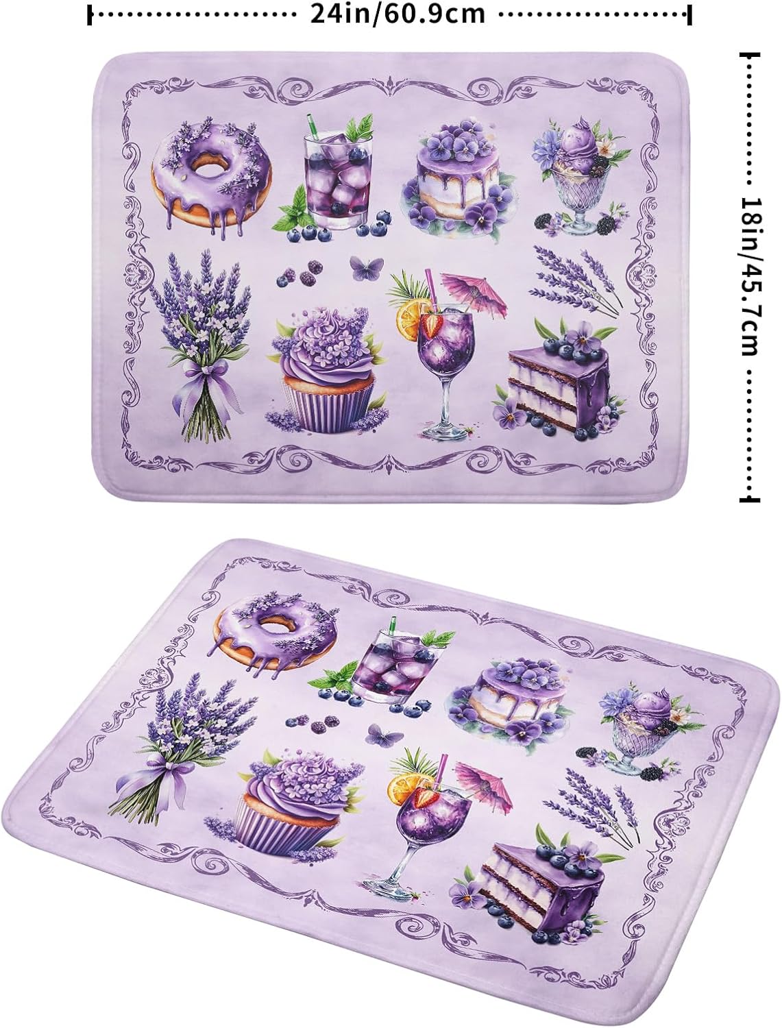 Purple Coffee Matt for Counter Sweet Dish Drying Mats for Dessert Lover Large Size Absorbent 18 X 24 In