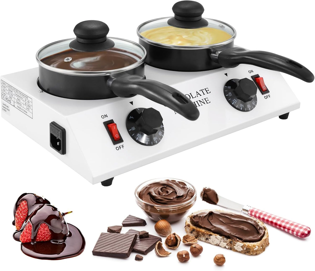 WICHEMI Chocolate Melting Pot Chocolate Warmer Chocolate Melter Chocolate Tempering Machine Pot for Home, Commercial Electric Melting for Chocolate, Butter, Cheese, Cream, Candy, Milk (Double Pots)