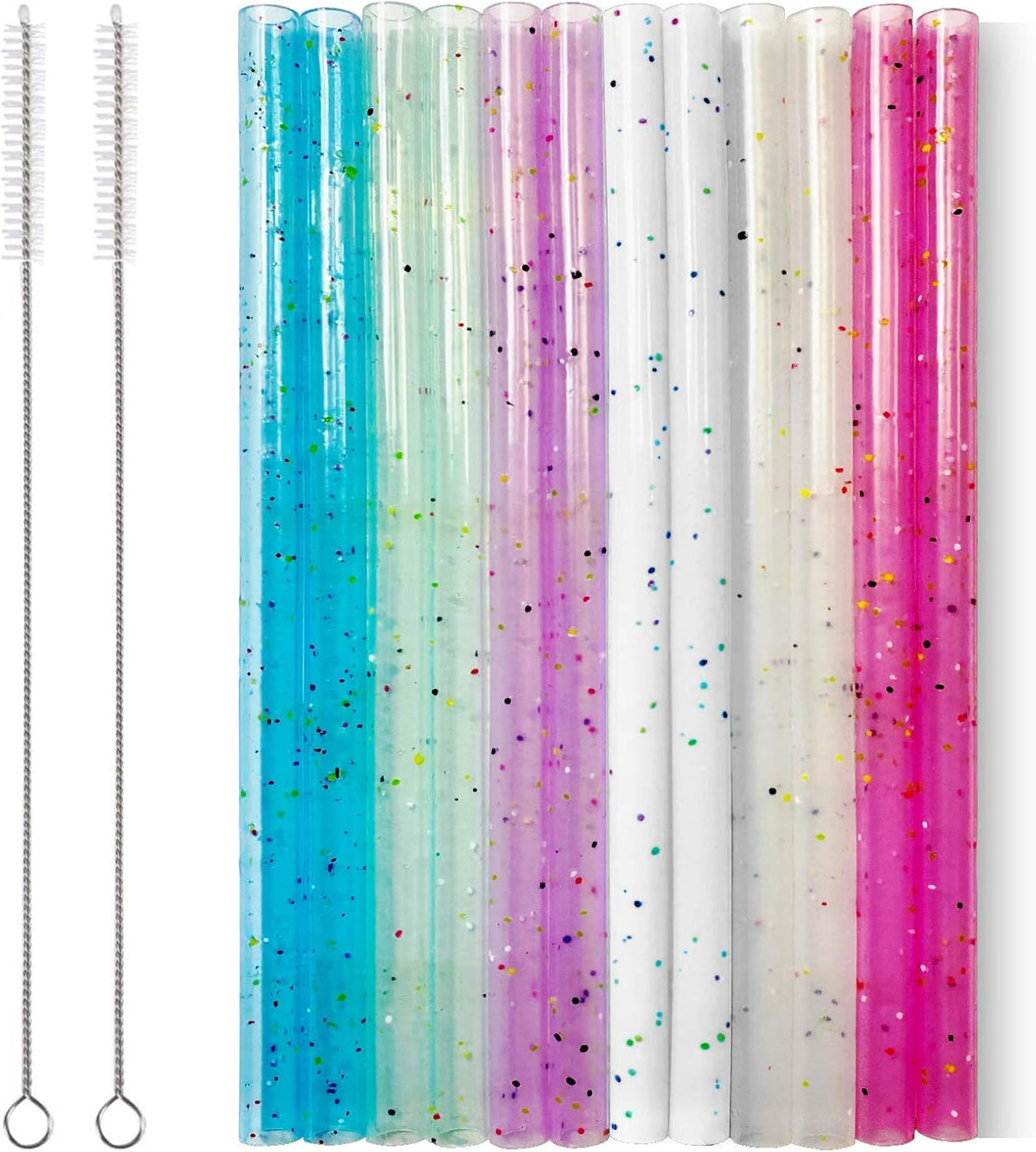 Reusable Silicone Drinking Straws, 12 Pcs Eco Friendly Silicone Straws 2 cleaning Brushes,for 30oz and 20oz Tumblers, Rtic,Yeti, Ozark, (Two-tone Dot, 10 inches)