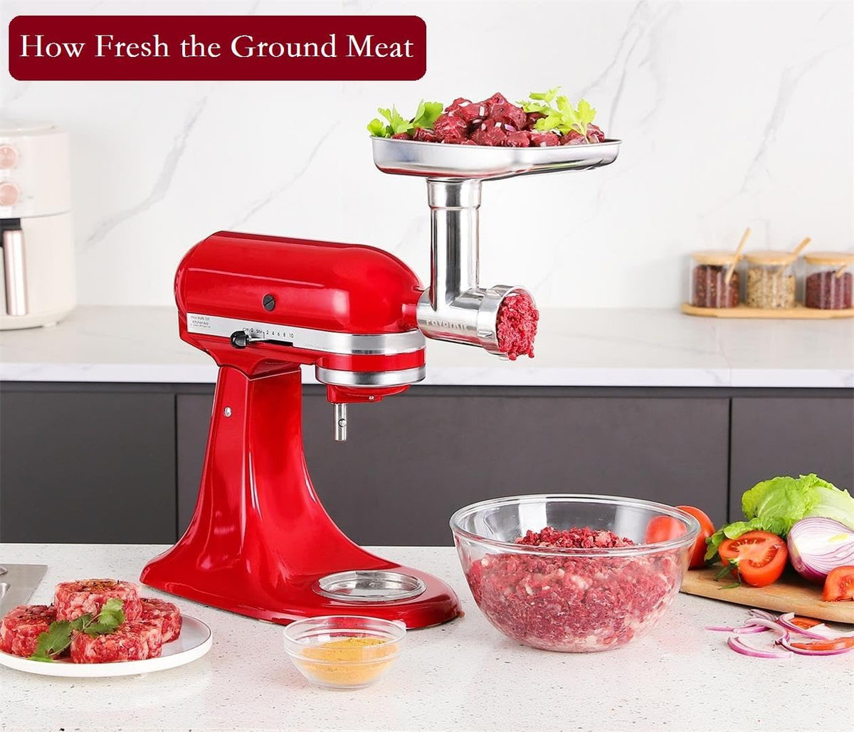 Stainless Steel Food Grinder Attachment for KitchenAid Mixers, Dishwasher Safe Meat Processor Aceesory Included 3 Sausage Stuffer Tubes