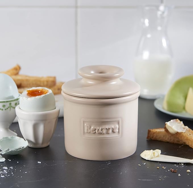 Butter Bell - The Original Butter Bell crock by L Tremain, a Countertop French Ceramic Butter Dish Keeper for Spreadable Butter, Café Matte Collection, Beige