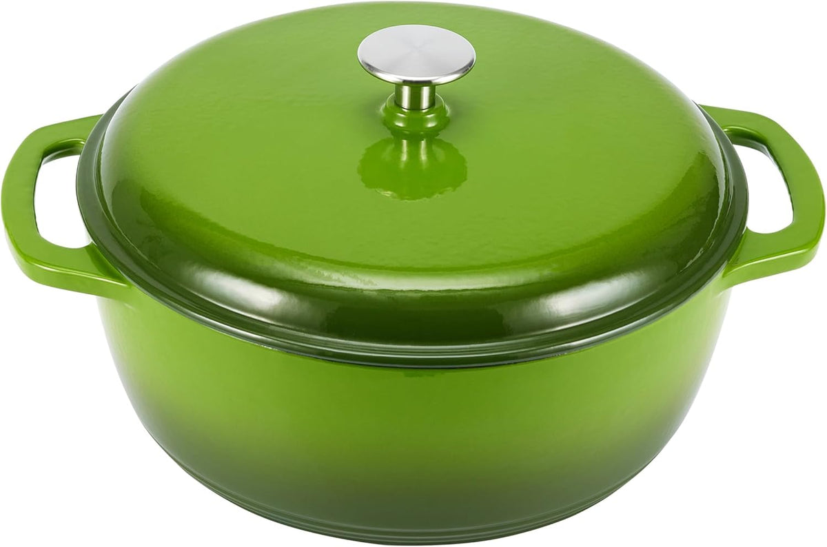 Amazon Basics Cast Iron Dutch Oven Pot with Lid, Enameled, Round, Dual Handles, Heavy-Duty, Small, 4.3-Quart, Green