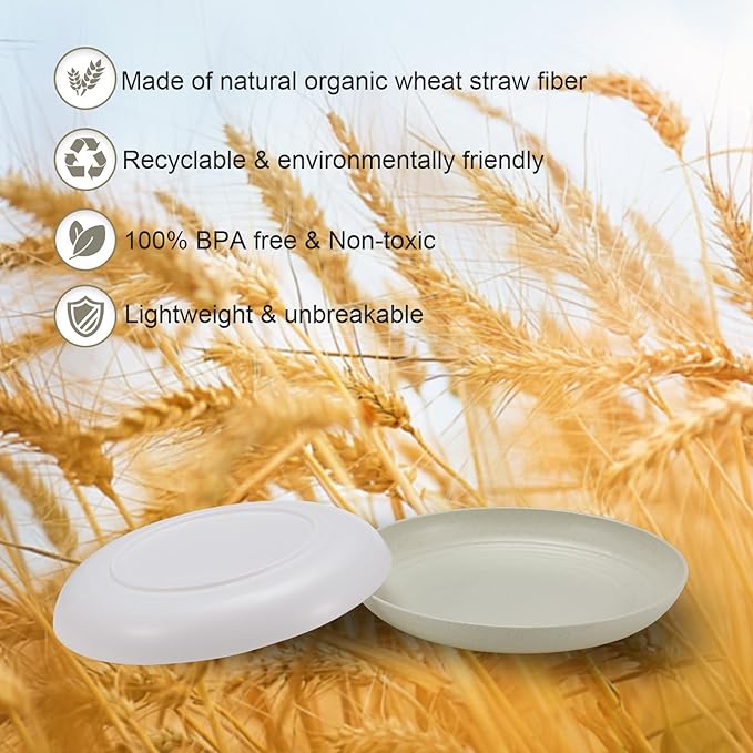 12 Pcs Unbreakable Deep Dinner Plates Set, 9 inch Reusable Plastic Wheat Straw Plates, Microwave and Dishwasher Safe Plate for Kitchen, Lightweight Plate for Dessert, BPA Free, 4 Colors