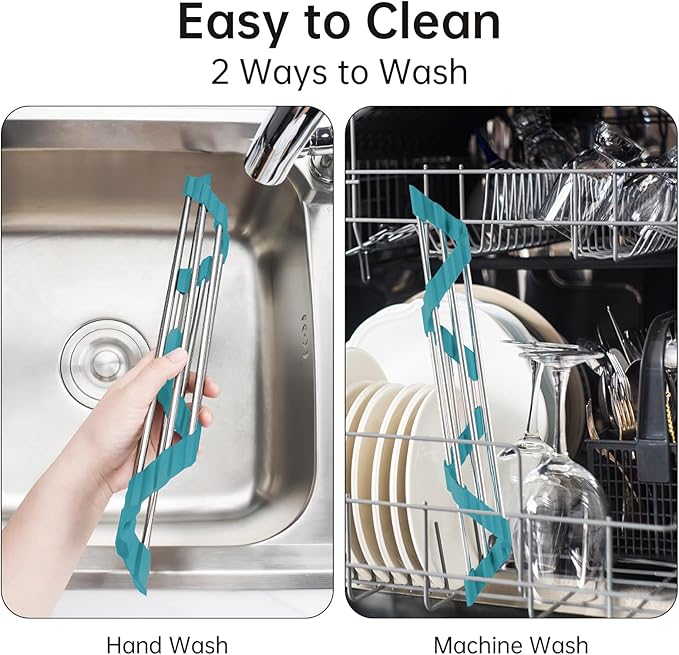 Tomorotec Triangle Roll-Up Dish Drying Rack for Sink Corner Small Foldable Stainless Steel Over The Sink Multipurpose Kitchen Drainer Caddy Organizer Storage Shelf Holder (Dark Green)