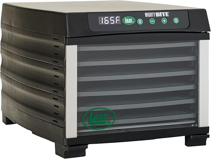 LEM Products MightyBite 6-Tray Dehydrator, Food Dehydrator for Beef Jerky, Meat, Vegetables, and Fruits, Includes Dryer Machine and 6 Trays, Black