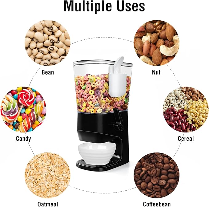 Cereal Dispenser Countertop Wath Bowls and Spoons Cereal Containers Storage for Pantry Snack Organizer Dry Food Storage Container with Lid for Kitchen Organization Oatmeal Nut Granol（Black 2 pack ）