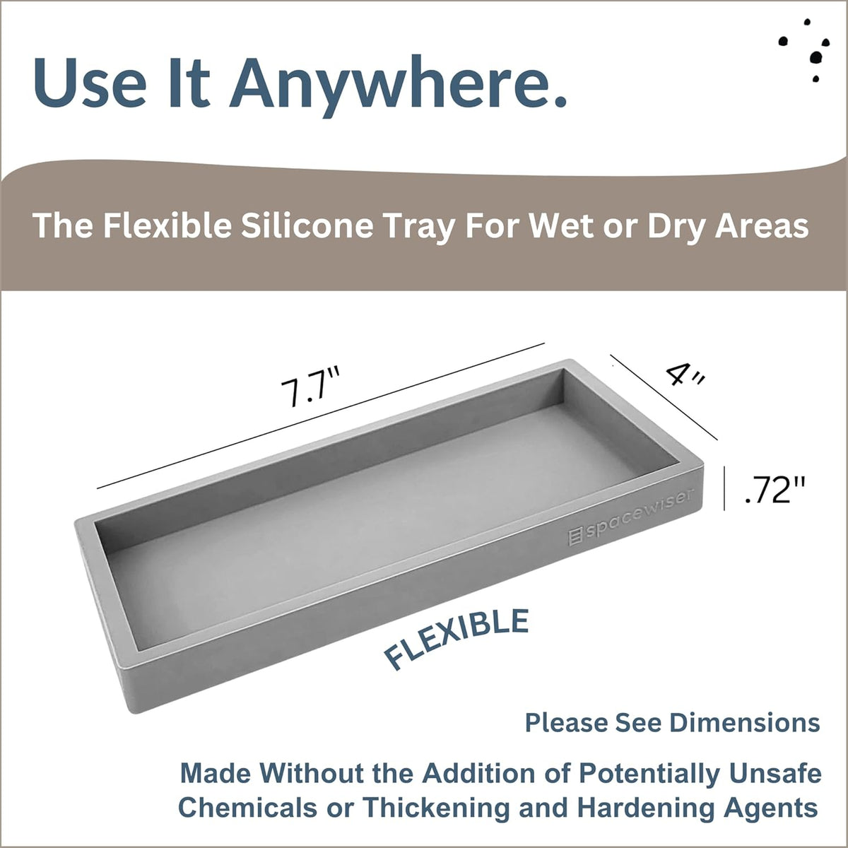 Countertop and Vanity Tray - Small 7.7" Silicone Tray for Soap Dispenser Bottles, Bathroom Trays, Kitchen Sink Soap Trays, Sink Caddy Kitchen Sinks Organizer, Soaps Dish & Sponge Holder Mat