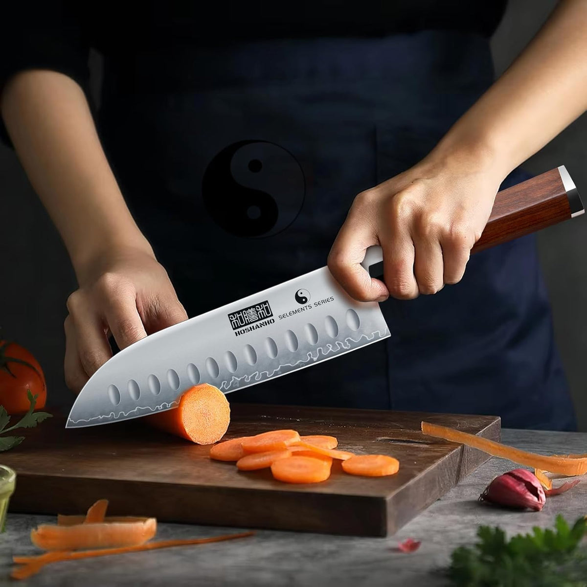 7 Inch Santoku Knife，Professional Japanese High Carbon Super Steel Chef Knife, Razor Sharp Kitchen Knife with Ergonomic Red Sandal Wooden Handle - Gift Box