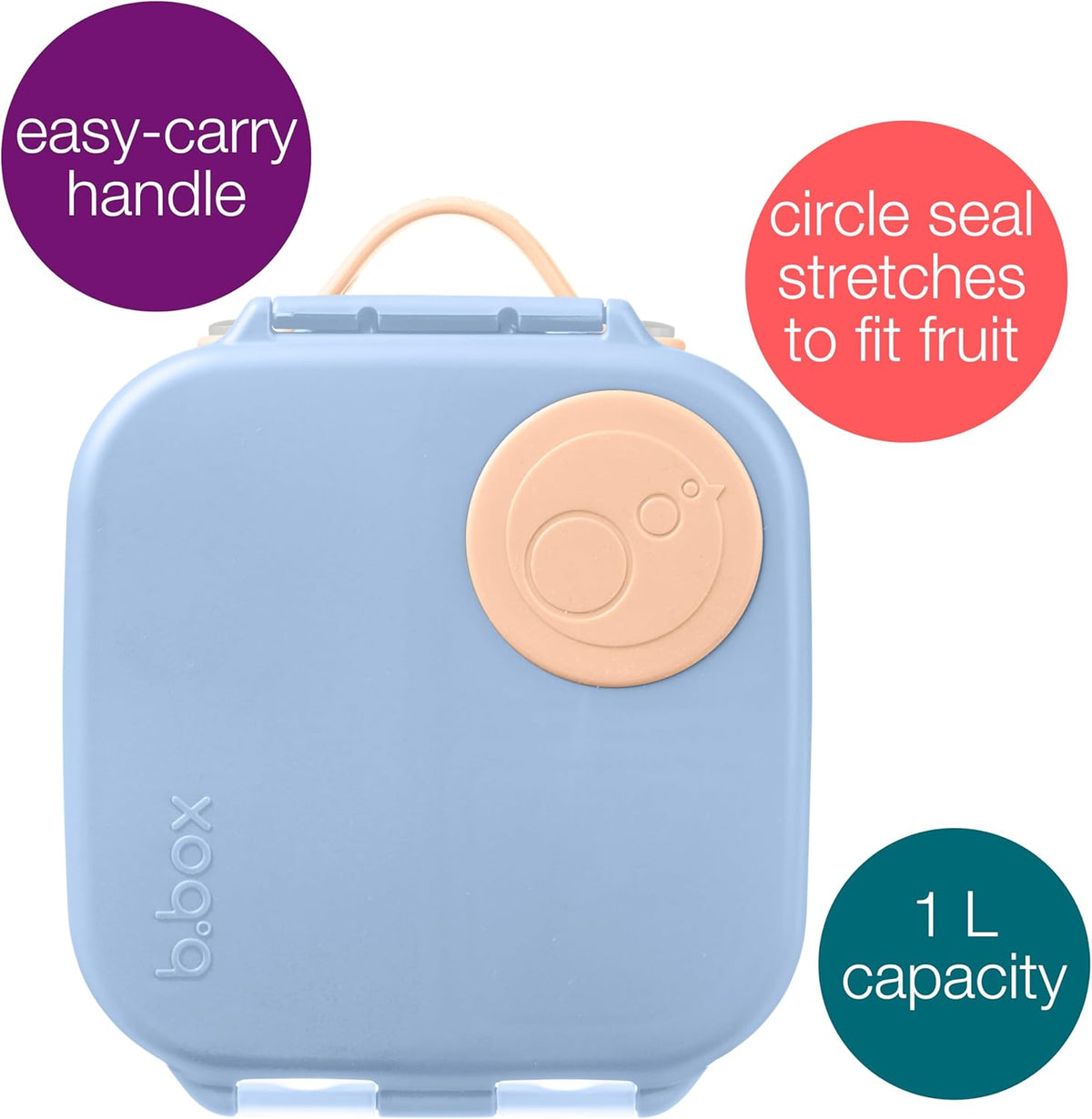b.box Mini Lunch Box, Bento Box for Kids, Snack Container with 2 Leak Proof Compartments, Reusable Snack Containers with Lids, Kids Lunch Boxes Ages 3+, BPA Free, 4 1/4 Cup Capacity (Feelin' Peachy)
