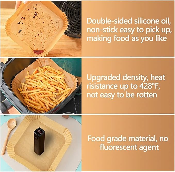 Large Air Fryer Disposable Paper Liners Nonstick 23cm Oven Airfryer Parchment Baking Paper ，Compatible For Ninja，Compatible For COSORI ，Grill Cooking Basket(23cm square,300 Pcs)