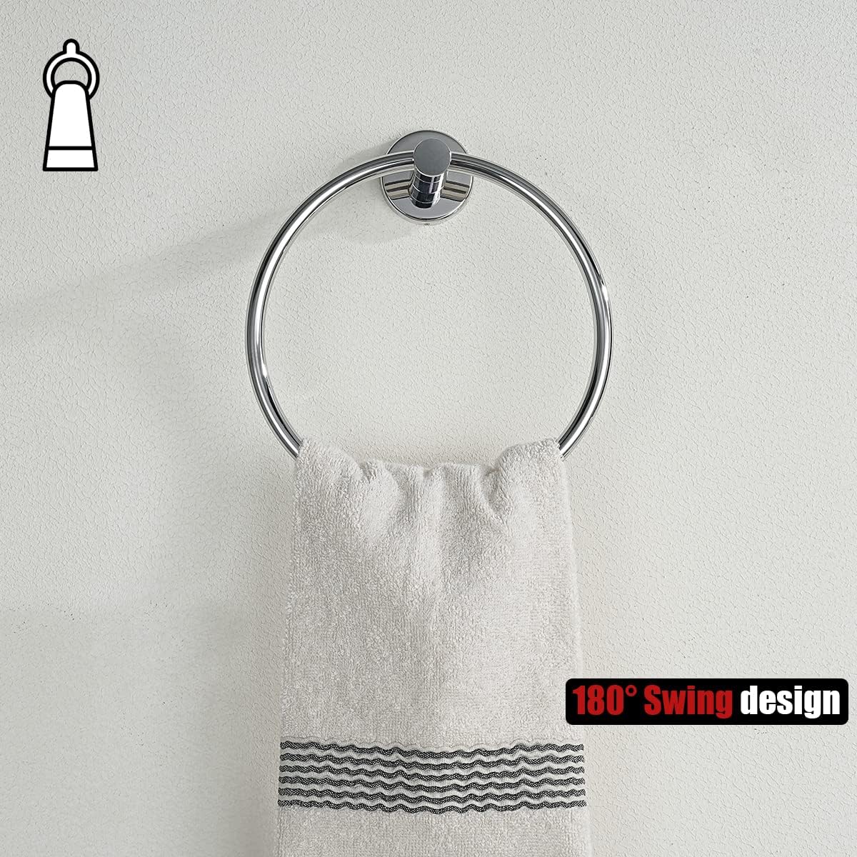 JQK Chrome Towel Ring, 304 Stainless Steel Hand Towel Holder for Bathroom, Polished Finish Wall Mount, TR130-CH