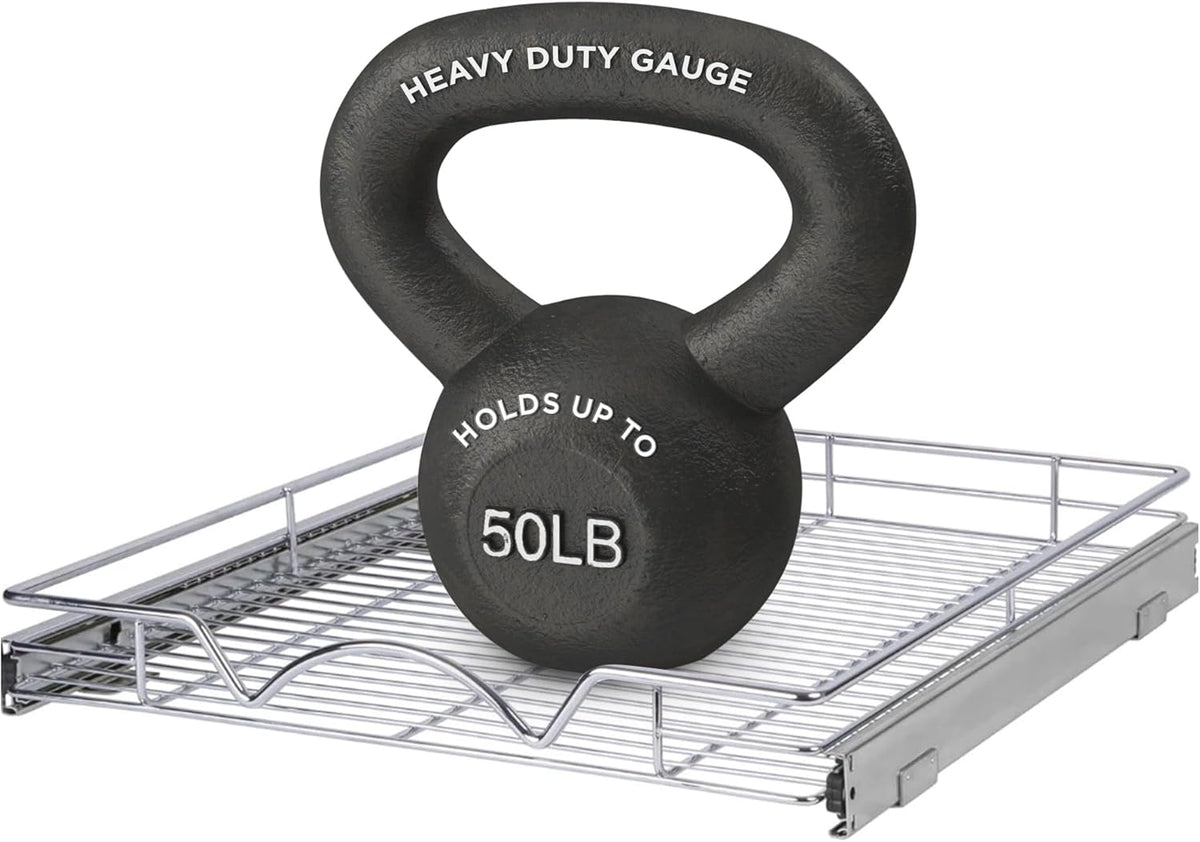 HOLDN’ STORAGE Pull Out Cabinet Organizer, Heavy Duty Caddy w/Lifetime Limited Warranty -14”W x 21”D - Requires At Least 15-1/4” Cabinet Opening, Steel Metal Cabinet Drawers Slide Out, Chrome