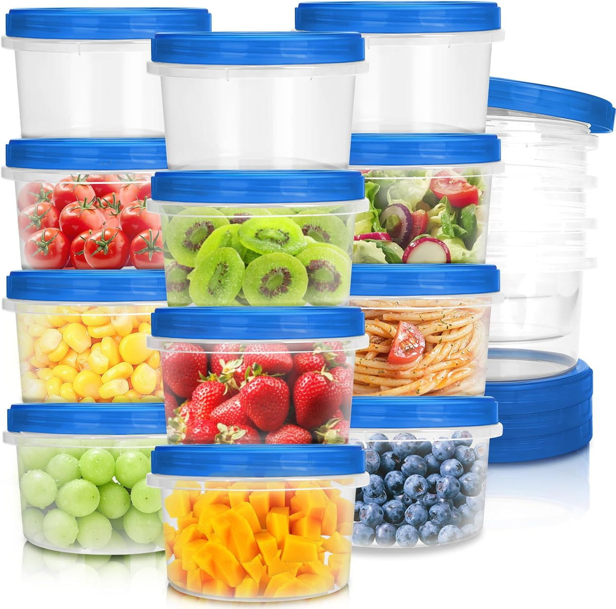 Freezer Containers with Twist Top Lids, Heavy Duty Round Airtight Food Storage Container for Fruit,Deli,Leftovers,Soup,Overnight Oats, BPA Free Stackable Freezer Storage Containers [16 Pack-16 oz]