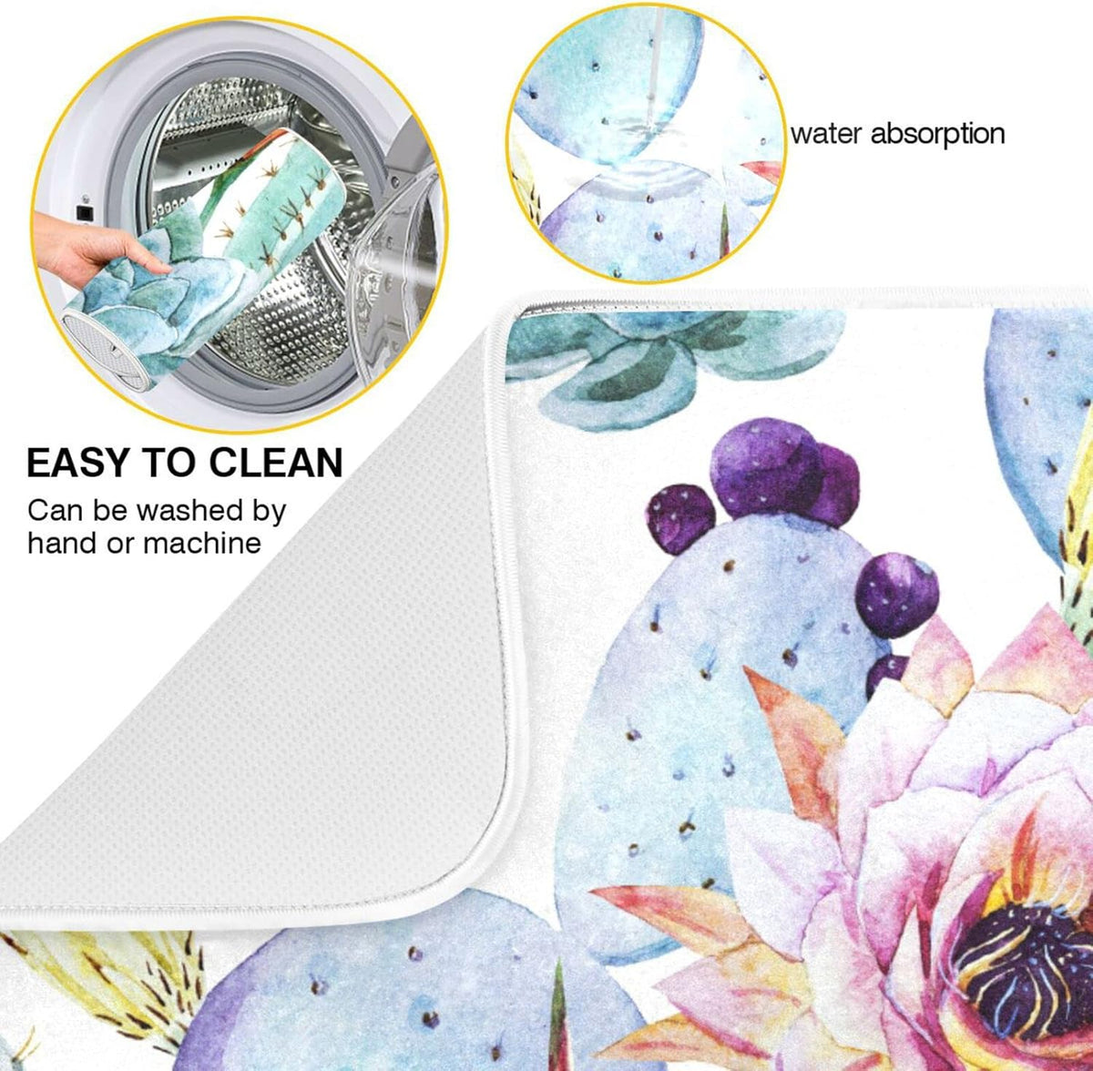 Cactus Succulent Plant Dish Drying Mat for Kitchen Counter Absorbent Microfiber Drying Pad, Large 18x24 in, Reversible Drainer Mats