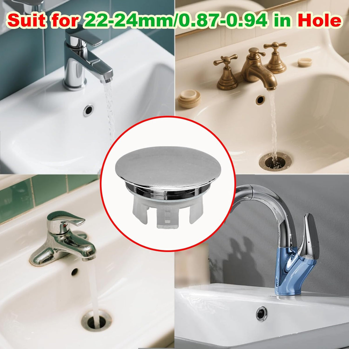 2 Pack Sink Basin Overflow Trim Ring,Solid Brass Bathroom Sink Trim Overflow Cover,Bathroom Kitchen Sink Trim Overfollow Cover Insert in Hole Round Caps(Silver)