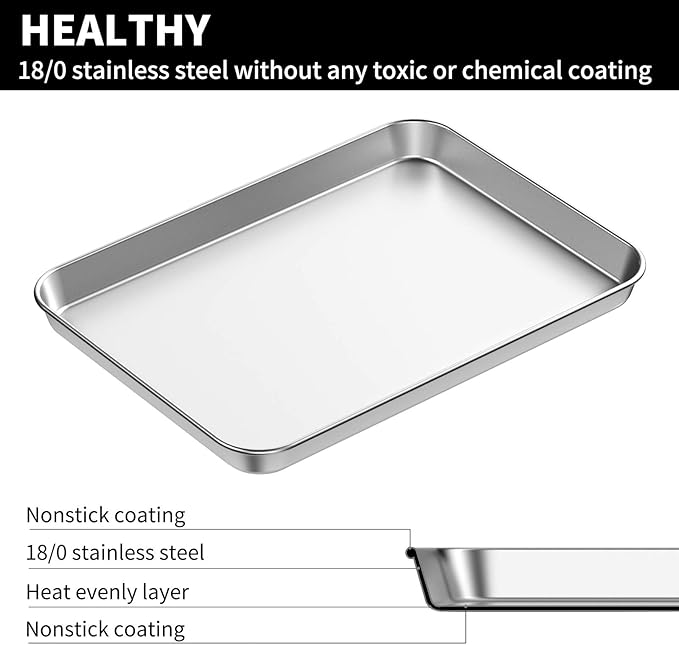 Baking Sheet Set of 5, Stainless Steel 5 Piece Cookie Sheet, Toaster Oven Baking Pan Set, Rectangle Size 16 x 12 x 1 inch, Healthy, Mirror Finish, Rust Free, Dishwasher Safe