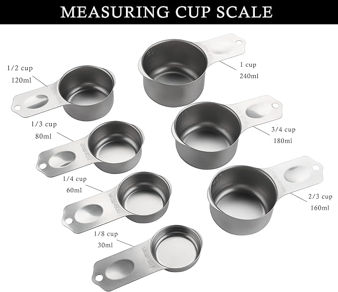 Stainless Steel Measuring Cups Set of 7 Stackable Heavy Duty Measuring Cups for Dry and Liquid Ingredients