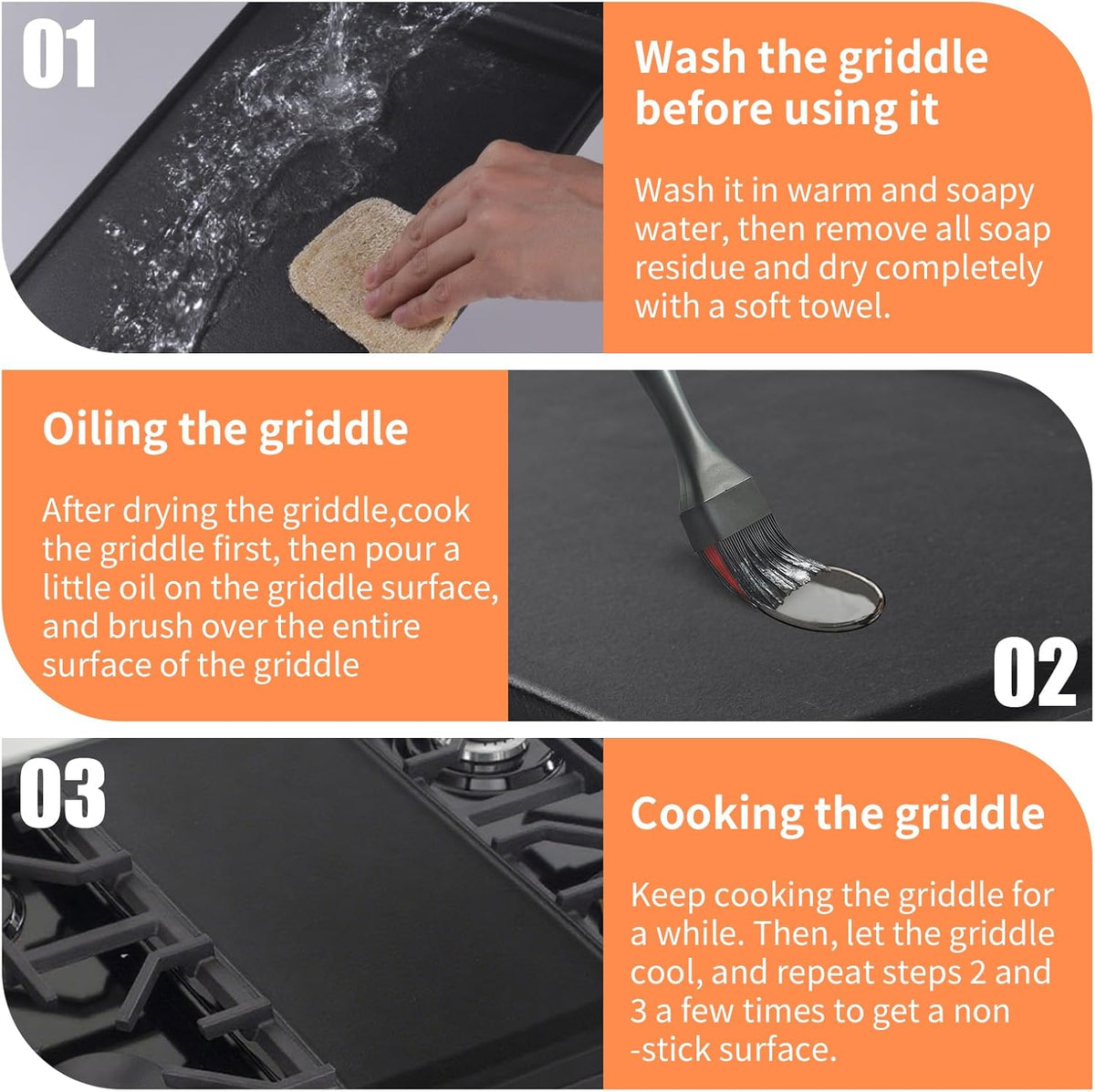 Upgraded Cast Iron WB31X24738 Griddle Replacement for GE Stove – Center Griddle Pan WB31X24998, 19.5"x9.5" Cooktop Griddle Plate, 2pcs Luffa Sponge, Nonstick Flat Top
