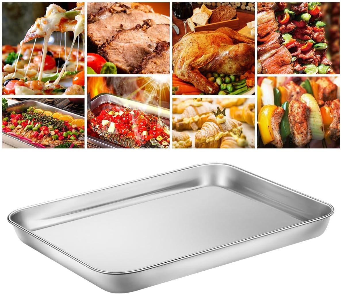 Baking & Cookie Sheets Set of 4, Yododo Stainless Steel Compact Toaster Oven Pan Tray Ovenware Professional, Size 10.23 x 8.26 x 1 inch, Heavy Duty, Deep Edge, Superior Mirror Finish, Dishwasher Safe
