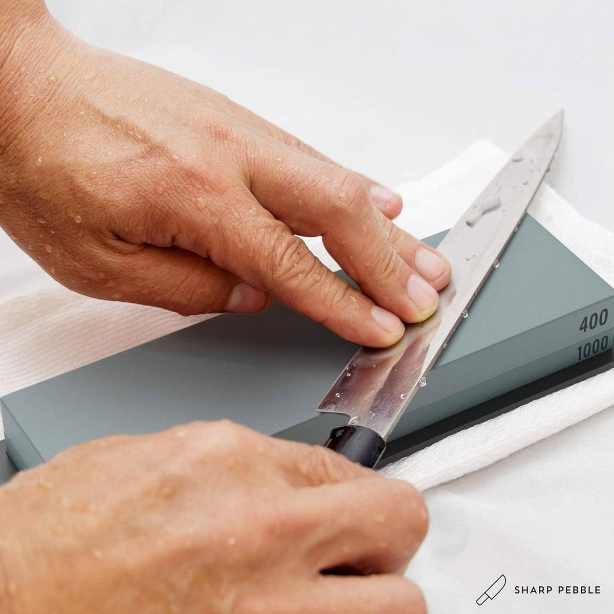 Sharp Pebble Knife Sharpening Stones Kit with 400/1000 and 1000/6000 Grit with Flattening Stone & Angle Guide