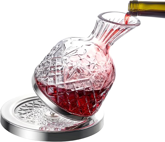 spinning wine decanter, 45 oz crystal rotating wine decanter with gift box, for wedding gift, birthday, banquet, supper