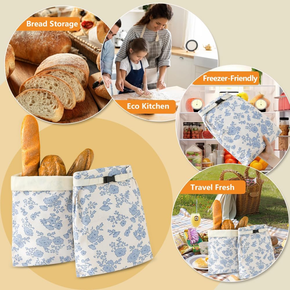 Bread Bags for Homemade bread,2 Pack Sourdough Bread Bags,Beeswax Bread Bags for Bourdough,Reusable Bread Storage