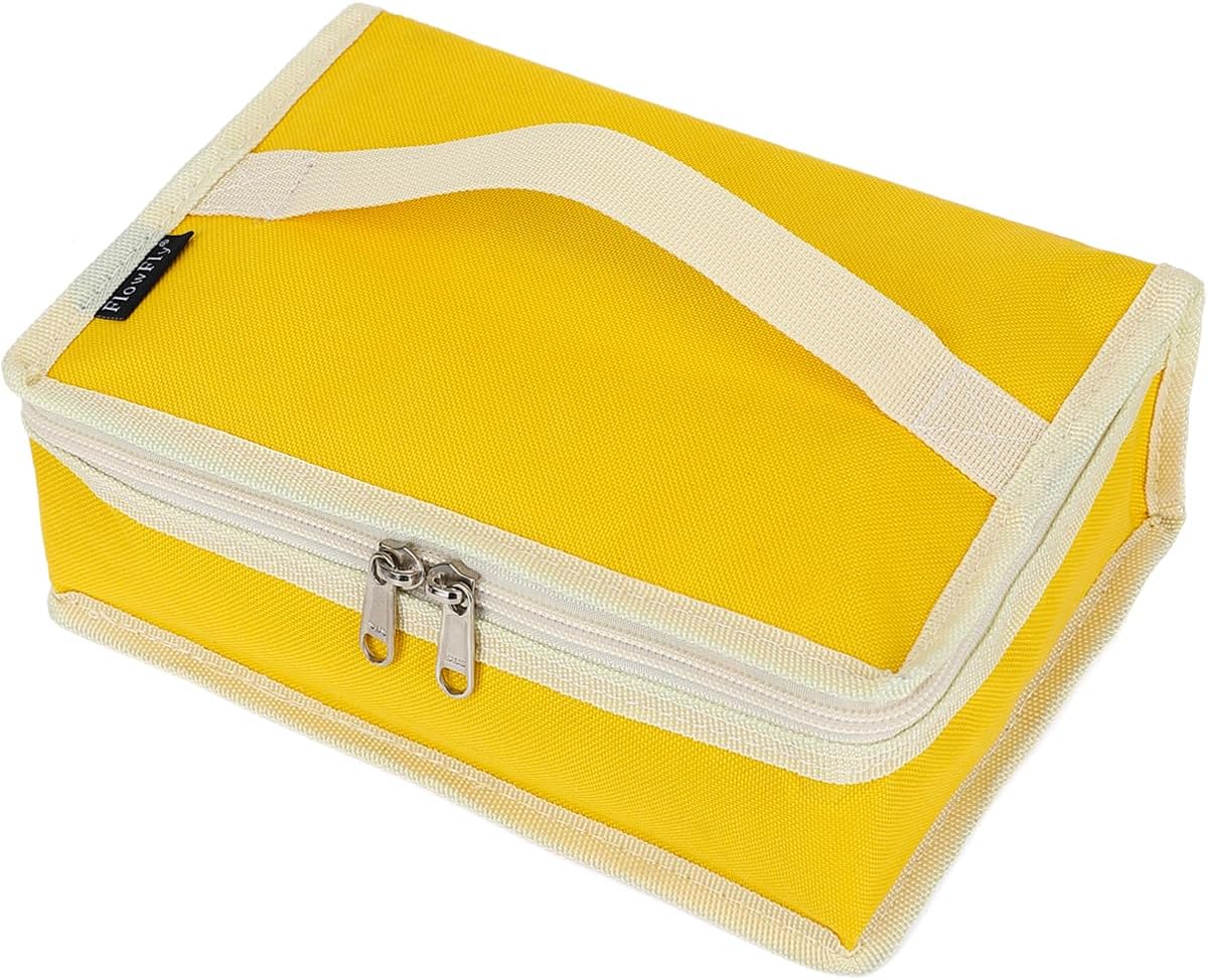 FlowFly Small Insulated Lunch box Portable Soft Bag Mini Cooler Thermal Meal Tote Kit with Handle for Work & School, Bright Yellow