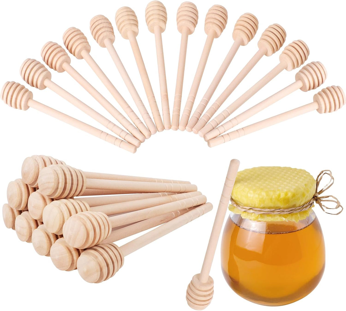 50 PCS Wooden Honey Sticks Dipper 6 Inch, Individually Wrapped Mini Honeycomb Honey Stirrer Stick For Honey Jar Dispense Drizzle Honey and Wedding Party Favors Gift