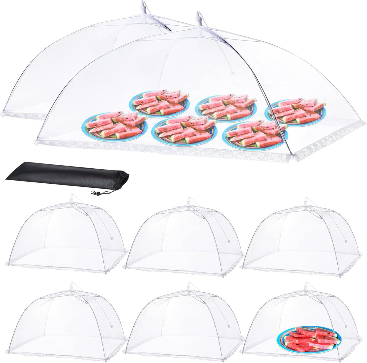 Food Covers for Outside - 2 Extra Large (40 x 25 in) & 6 Large (17 x 17 in) Food Tents/Food Covers for Outdoors Mesh Screen, Picnic Pool Party Supplies, Pop-Up and Collapsible