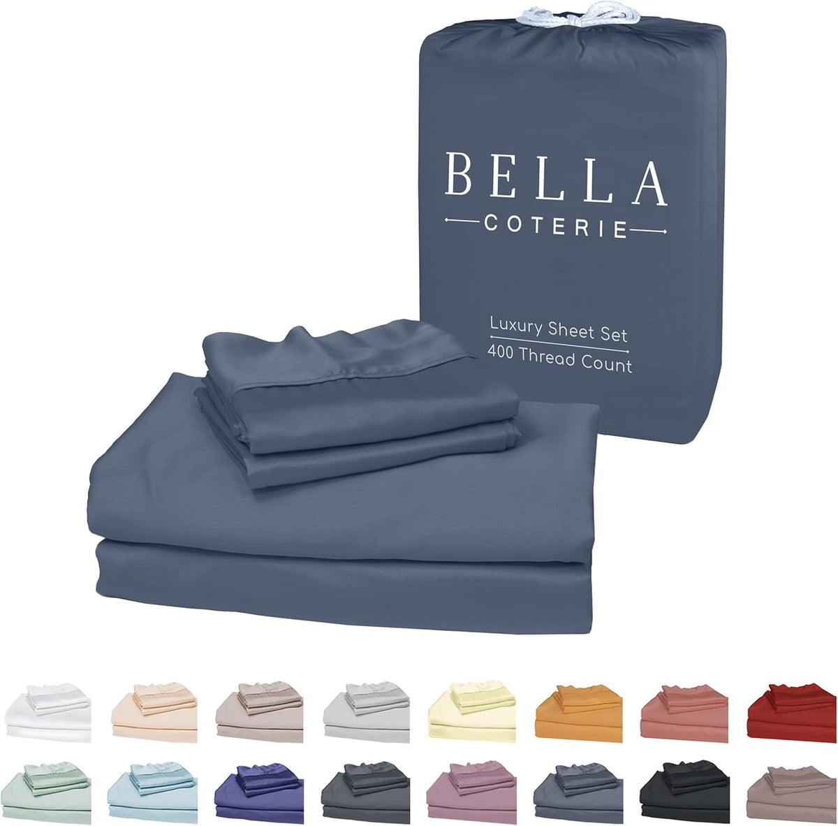 Bella Coterie Luxury Bamboo Viscose Twin Size Sheet Set | 100% Organically Grown | Ultra Soft | Cooling for Hot Sleepers | 18" Deep Pocket [Slate Blue]
