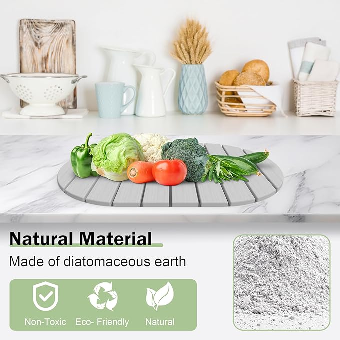 Stone Dish Drying Mat for Kitchen Counter,24"(L)×16"(W) Collapsible Fast-Drying Diatomaceous Earth Mats with Towel Sanding Tool,Versatile Stone Drying Mats for Cups Dishes Bottles
