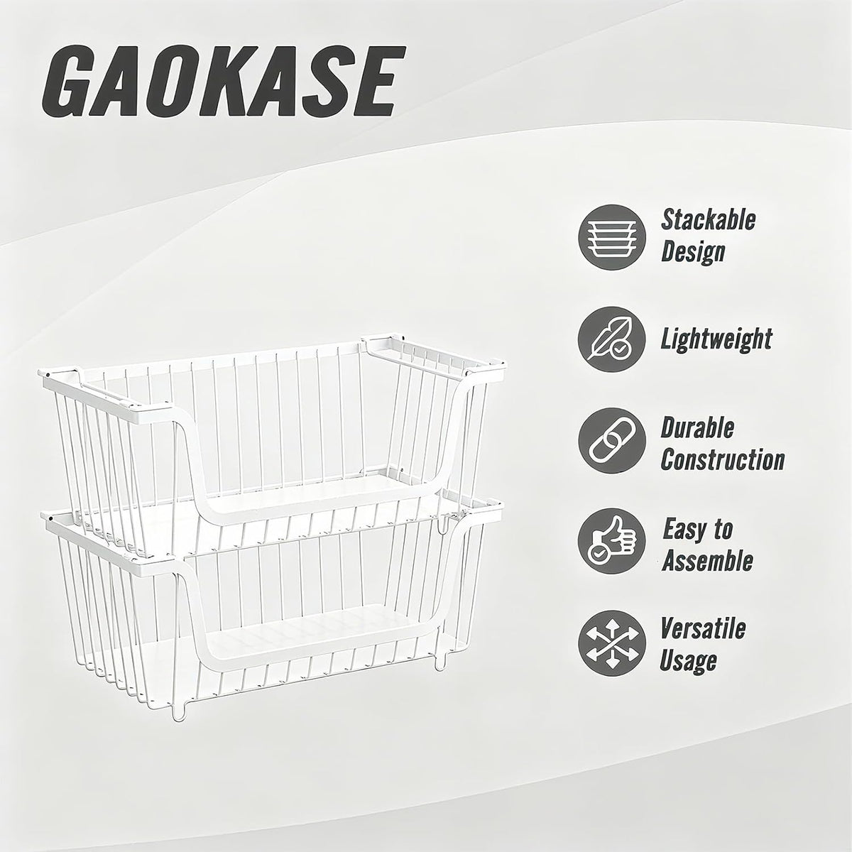 4 Pcs Stackable Wire Baskets for Pantry Organizers and Storage,Vegetable Fruit Basket for Countertop,Kitchen Storage Metal Baskets,Produce Potato Onion Storage Bin,White