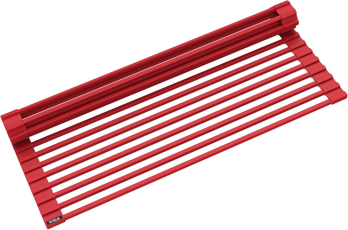 Kraus Multipurpose Workstation Sink Roll-Up Dish Drying Rack, Colander and Trivet in Red, KRM-11RD