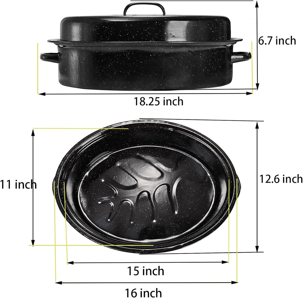 TOPZEA Granite Roasting Pan with Lid, 18" x 12.5" Turkey Roaster Pan Enameled on Steel Nonstick, Covered Oval Roaster Pot Oven Broiler Pan Cookware for Turkey, Chicken, Ham Meat Roast, Dishwasher Safe