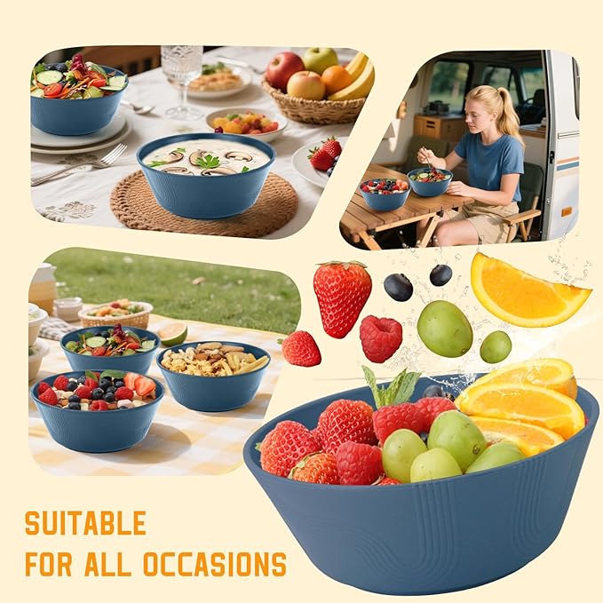 Homienly Wheat Straw Bowls - 36 Oz Soup Bowl Set 6 Unbreakable Dinnerware, Microwave and Dishwasher Safe Bowls, Alternative to Plastic Bowl Reusable, Bowls for Kitchen, Soup, Dinner, Pho(Navy Blue)