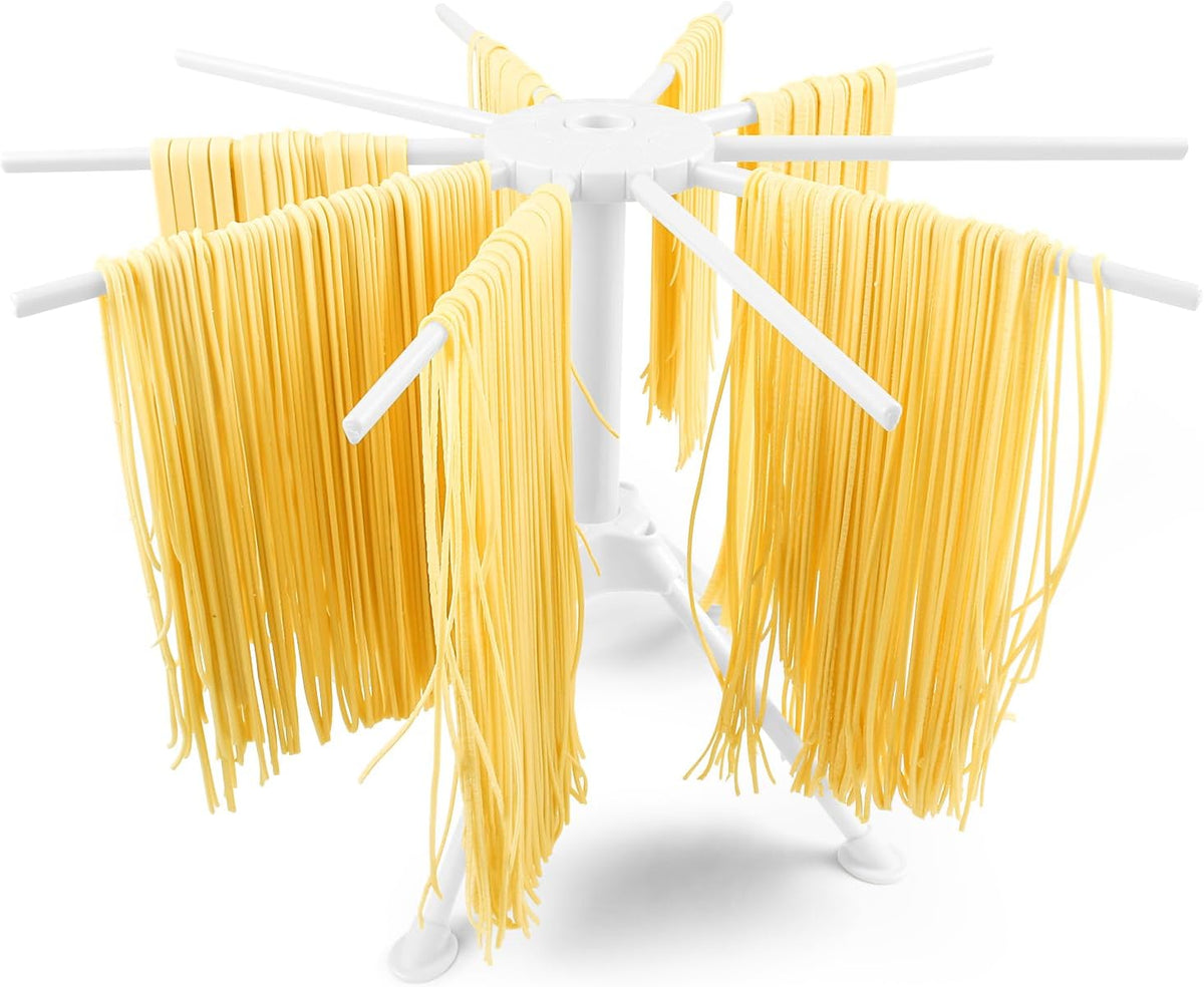 KEOUKE Collapsible Pasta Drying Rack - Foldable 10-Rod Pasta Dryer, Compact & Sturdy Design for Homemade Spaghetti Noodles, Easy Storage, Plastic