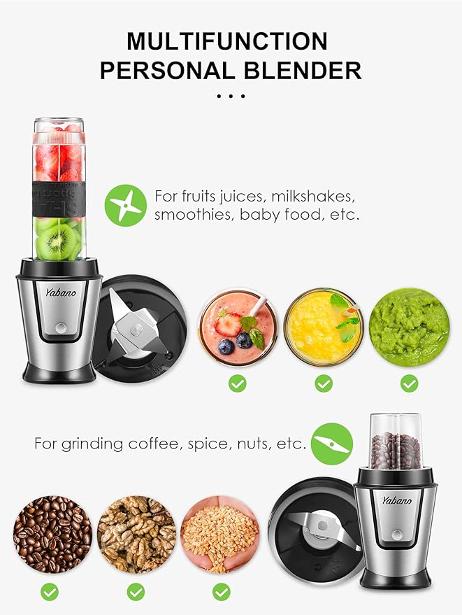 Personal Blender, Electric Shake Bottle with 2 x 20oz Travel Bottle and Coffee/Spices Jar, Portable Shaker Cups for Protein Shakes, 500W Single Serve Blender for Shakes and Smoothies, Sports(Black)