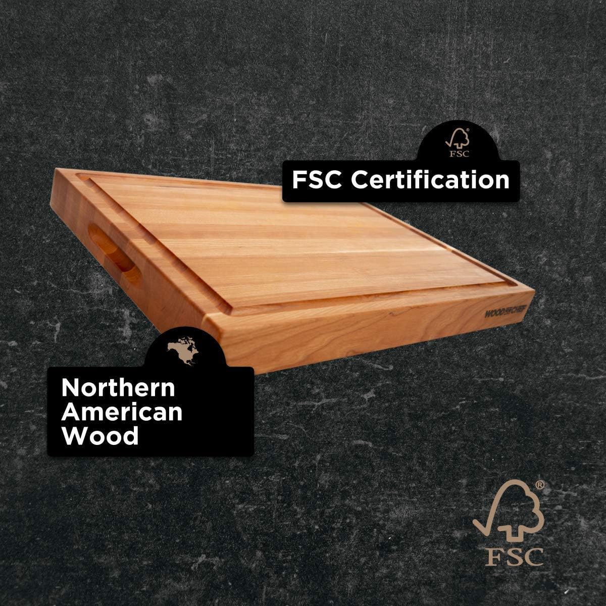 Medium Wood Cutting Board from American Cherry - A Reversible Butcher Block That Comes with Juice Groove for Cutting Meat and Juicy Veggies Easily - Cherry Chopping Board - 16x12x1.5 inches