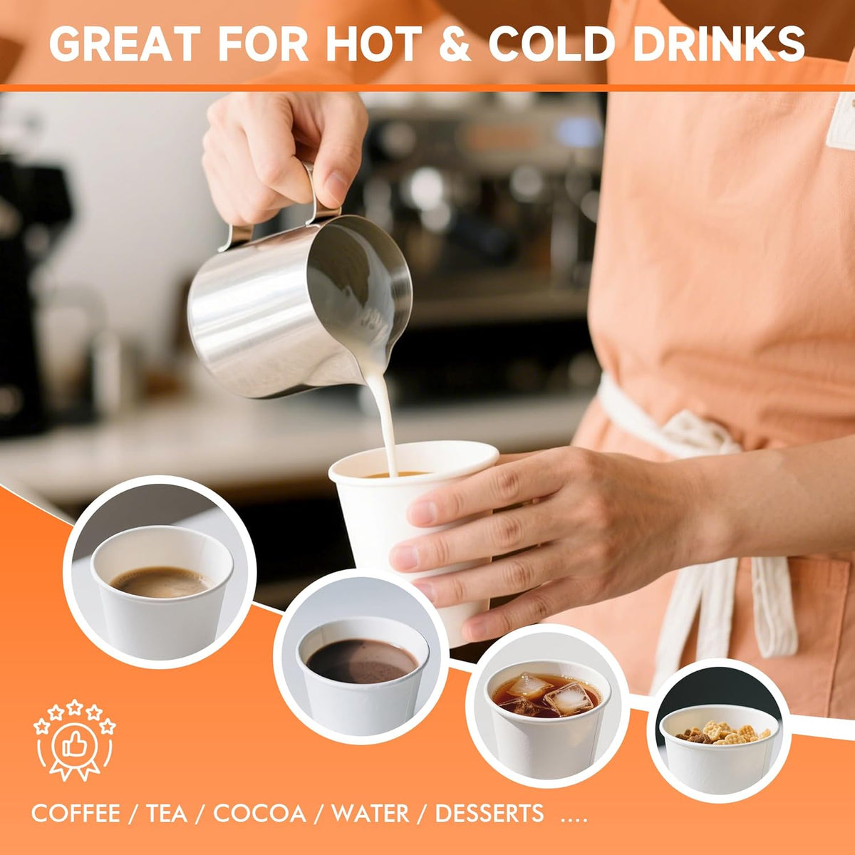 50 Pack 12 oz Disposable Coffee Cups with Lids and Sleeves, Paper Coffee Cups for Hot/Cold Drinks, Leak-Proof To Go Cups for Home, Cafes, Events and Office